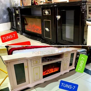 Royal Television Stand With Fireplace Black/White Color