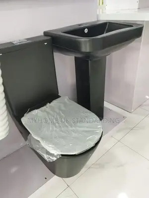 Black Water Closet  With Standing Washing Hands Basin