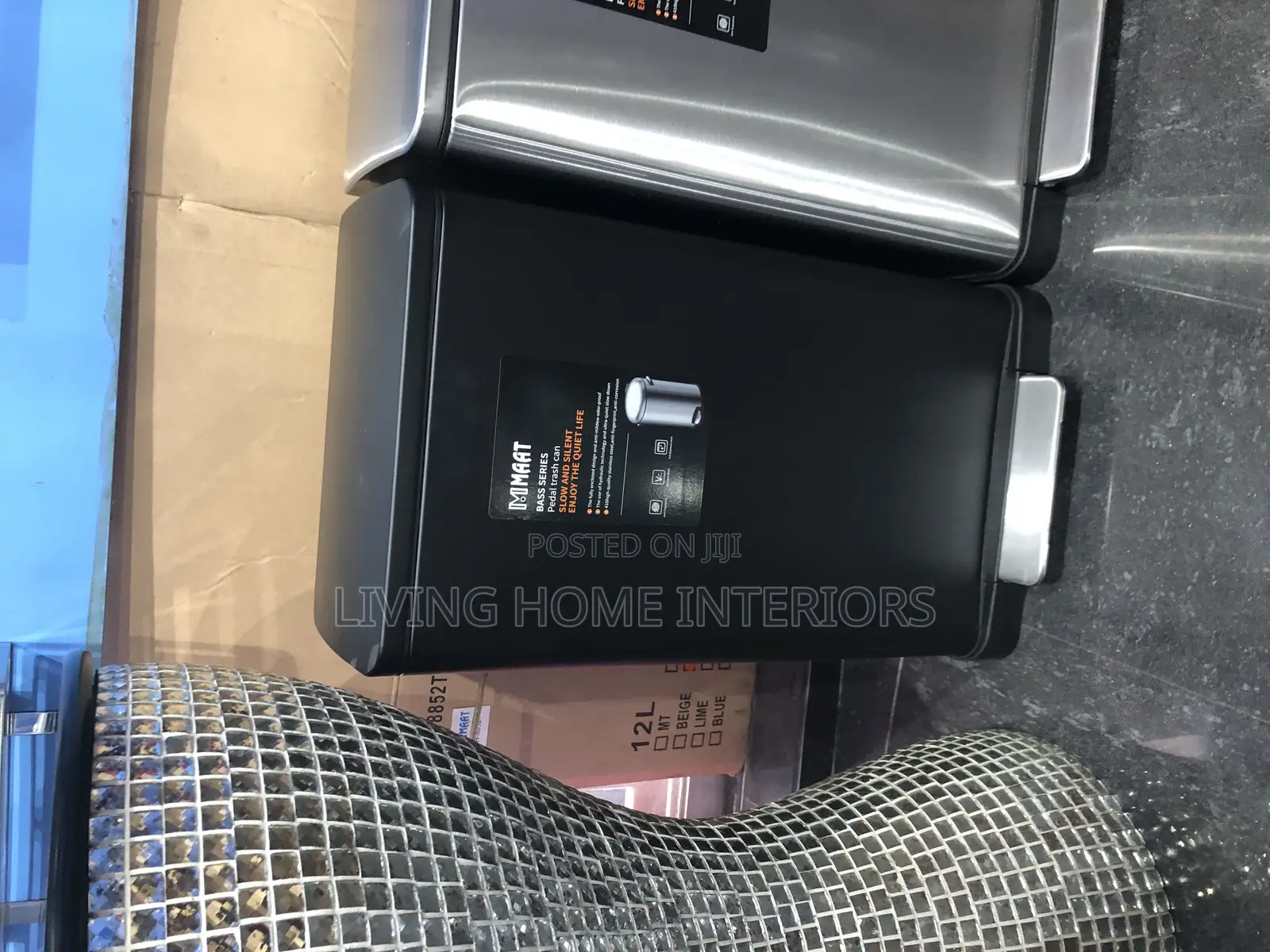 30l Square Black Waste Bin Bucket