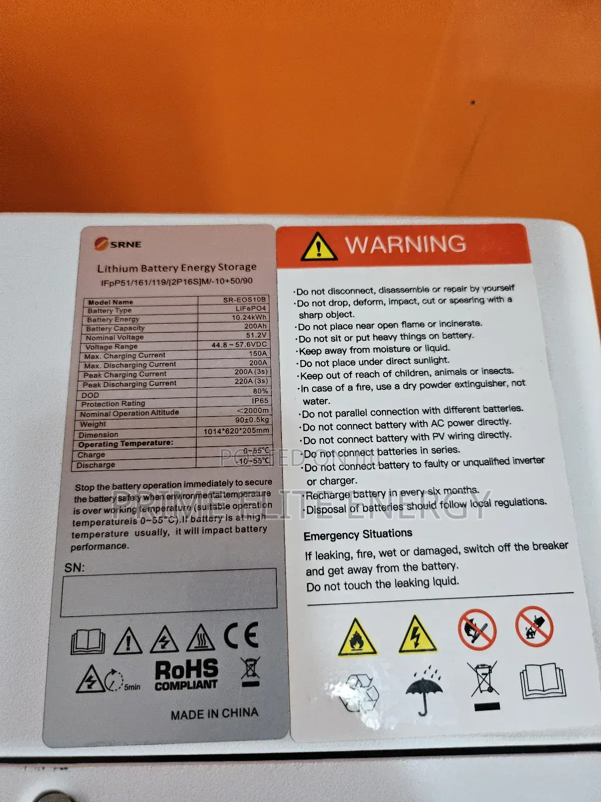 Srne 10.24kwh Lithium Battery