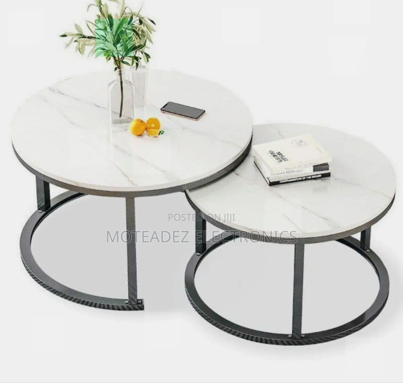 2in1 Exquisite Round Shape Double Centre Table W/Gold Plated Base