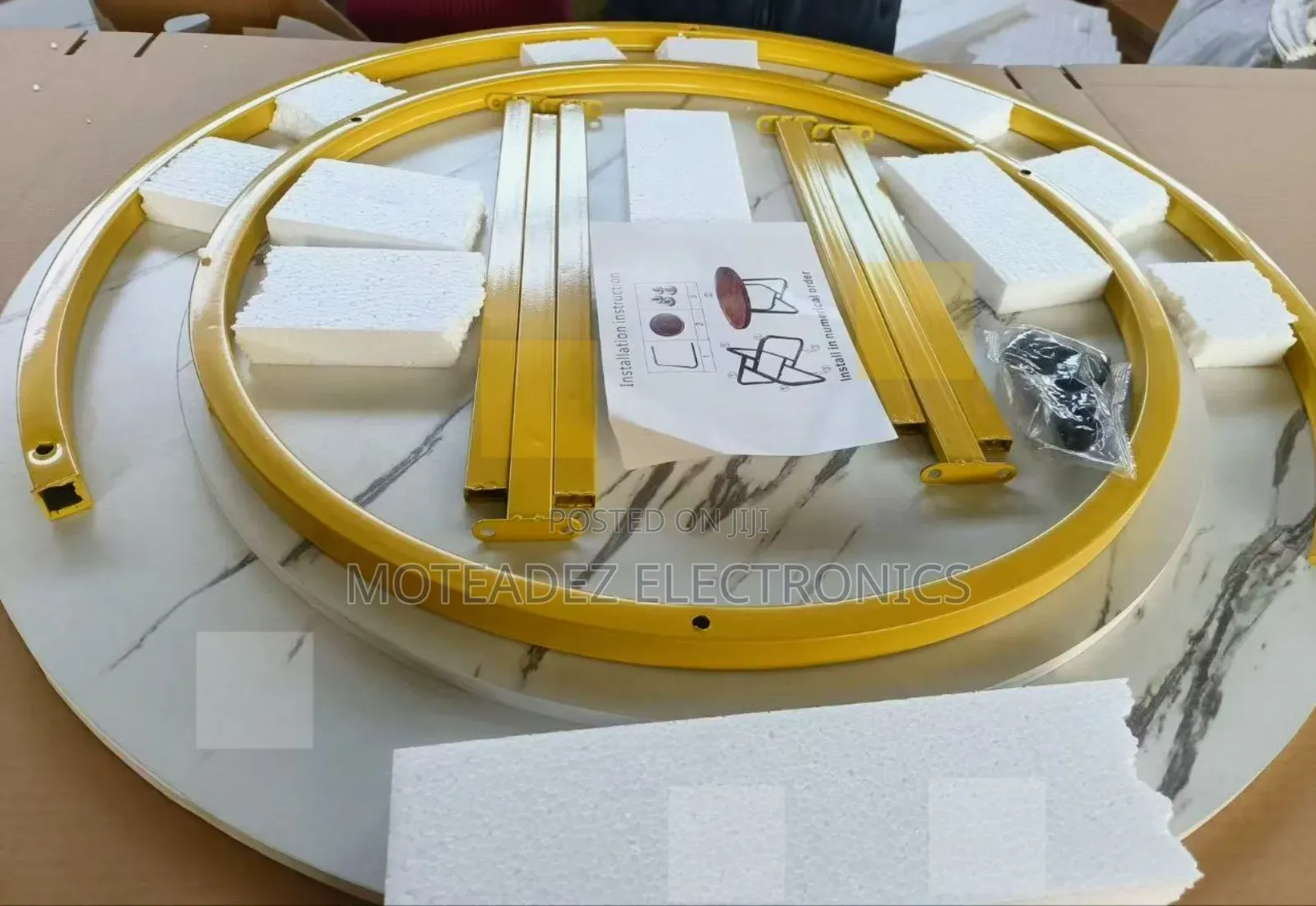 2in1 Exquisite Round Shape Double Centre Table W/Gold Plated Base