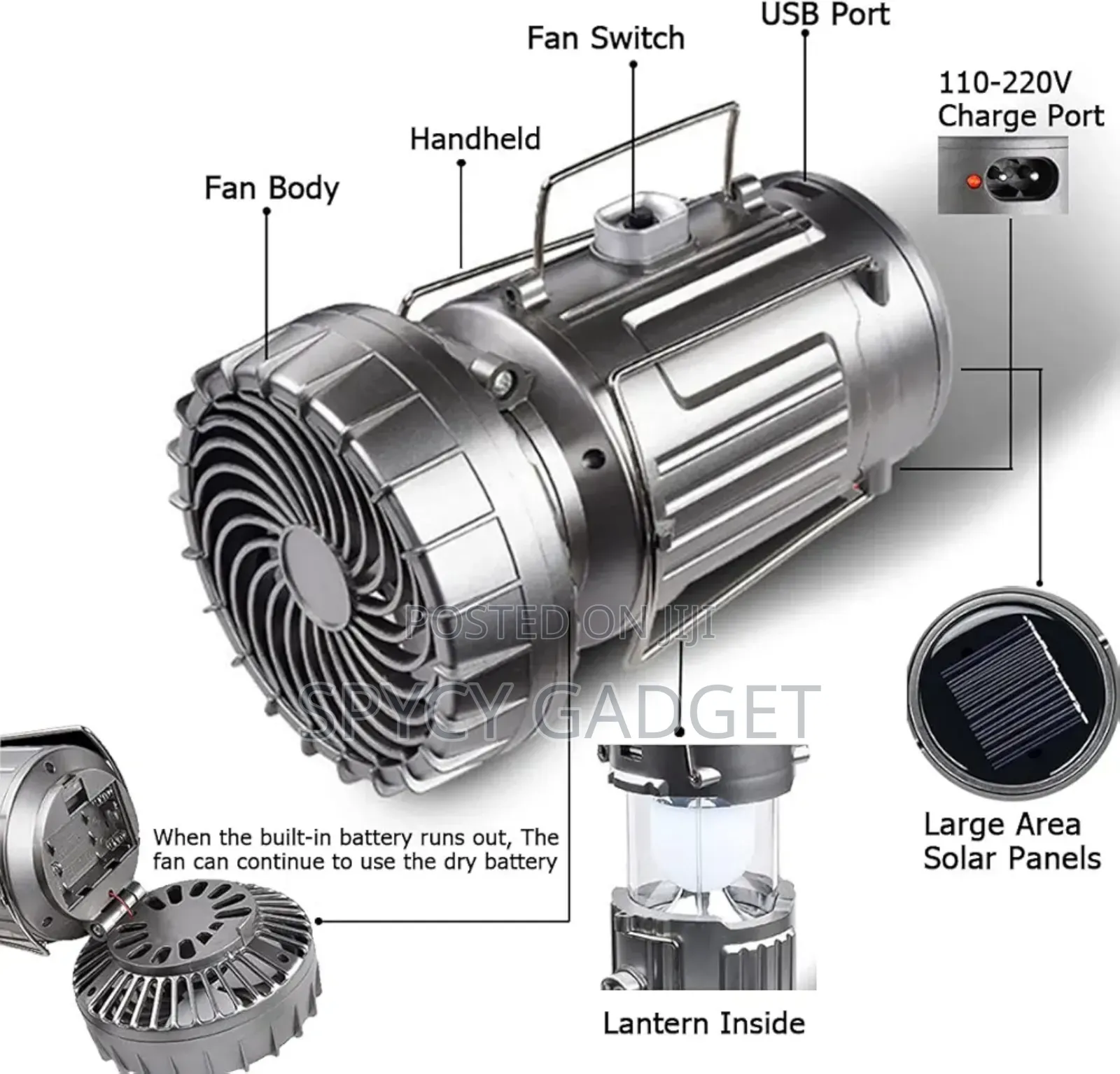 Rechargeable Solar Camping Light With Fan