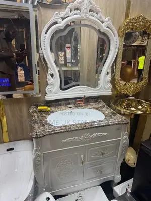Quality England Cabinet With Mirror. Gold White Colour