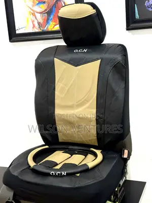 5 Seater Car Leather Seat Cover Cream And Black Seat