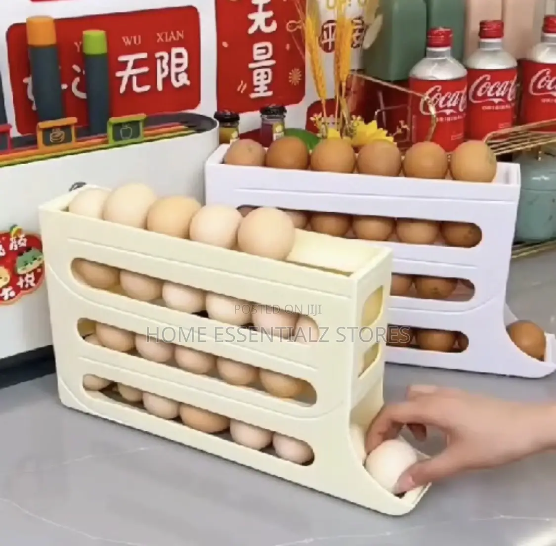 Rolling Egg Rack - Eggs Crate Storage Dispenser
