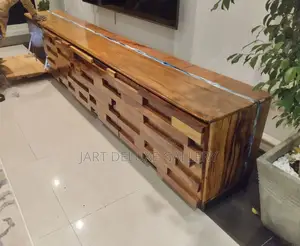 Stylish Wooden Tv Console With Epoxy Design