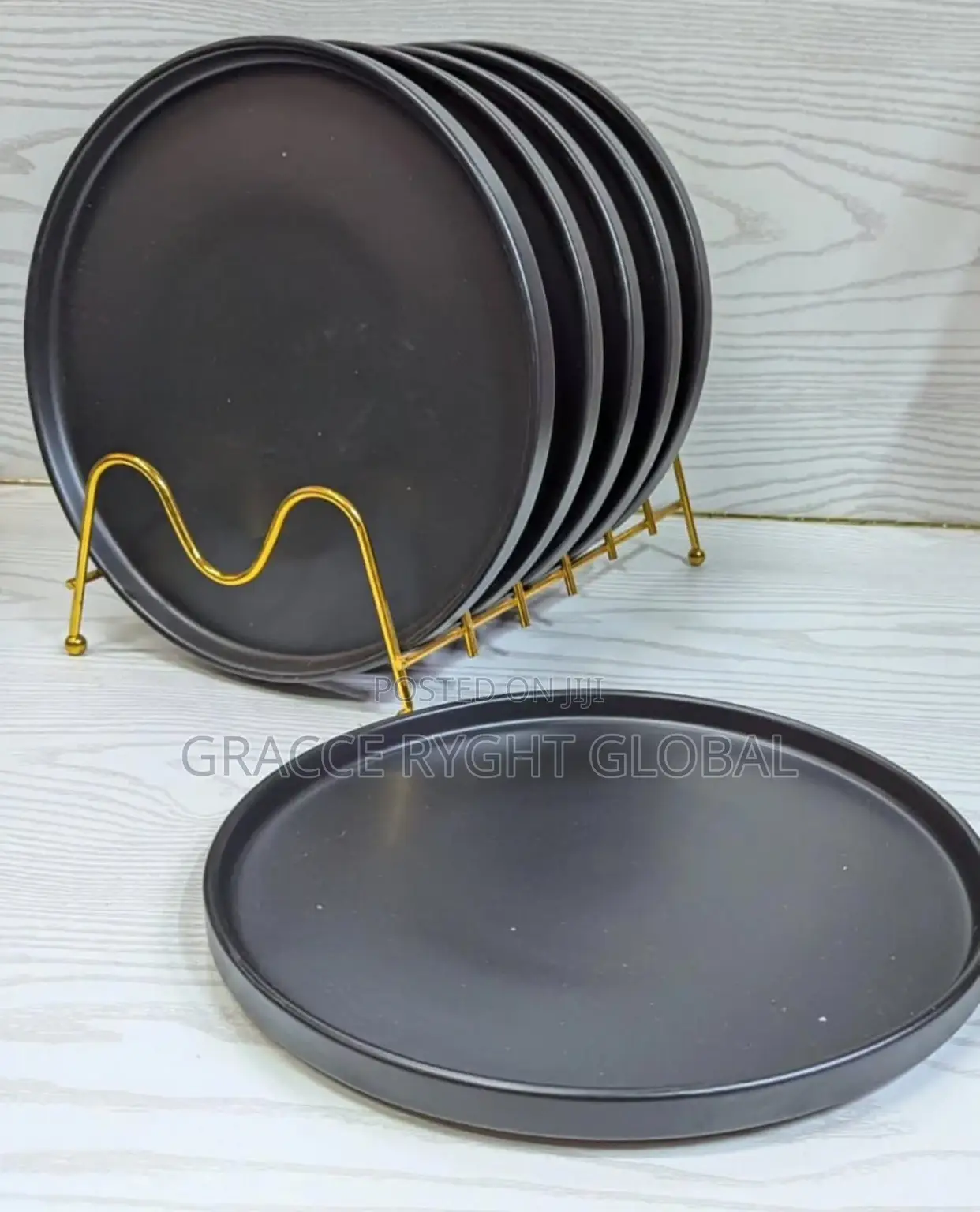6pcs Black Ceramic Dinner Plate