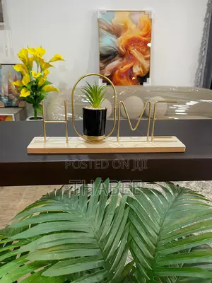 Metal Home Decor With Wooden Base and Vasw