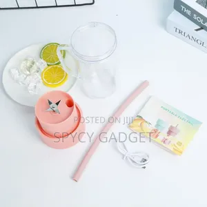 Portable Rechargeable Juicer Cup With Straw - Pink