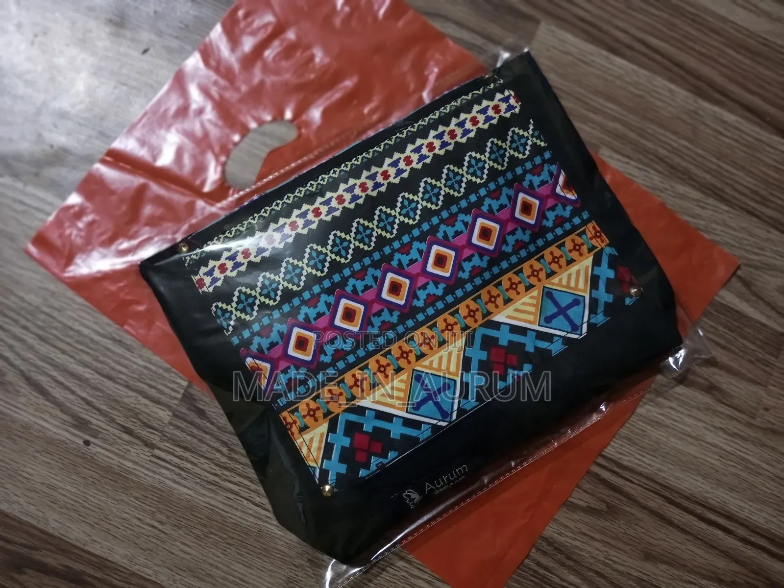 Jean Tote Bag With African Print Pocket