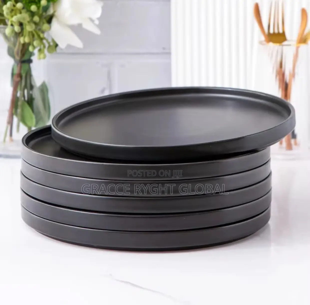 6pcs Black Ceramic Dinner Plate