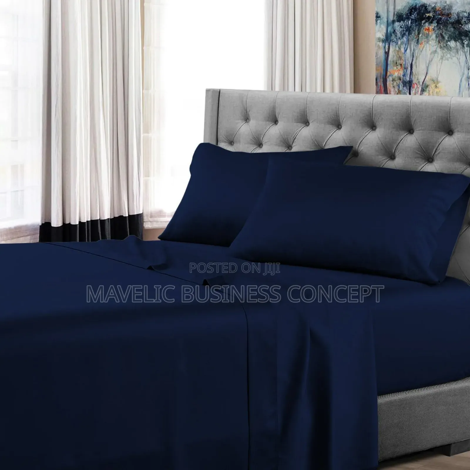 Plain Navy Blue Bedsheet With Four Pillowcases
