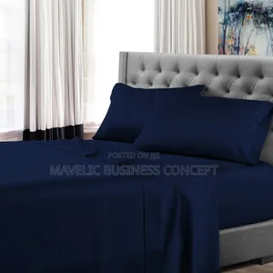 Plain Navy Blue Bedsheet With Four Pillowcases