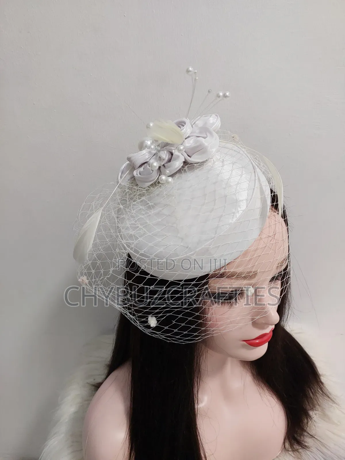 White Handmade Rose Facinator