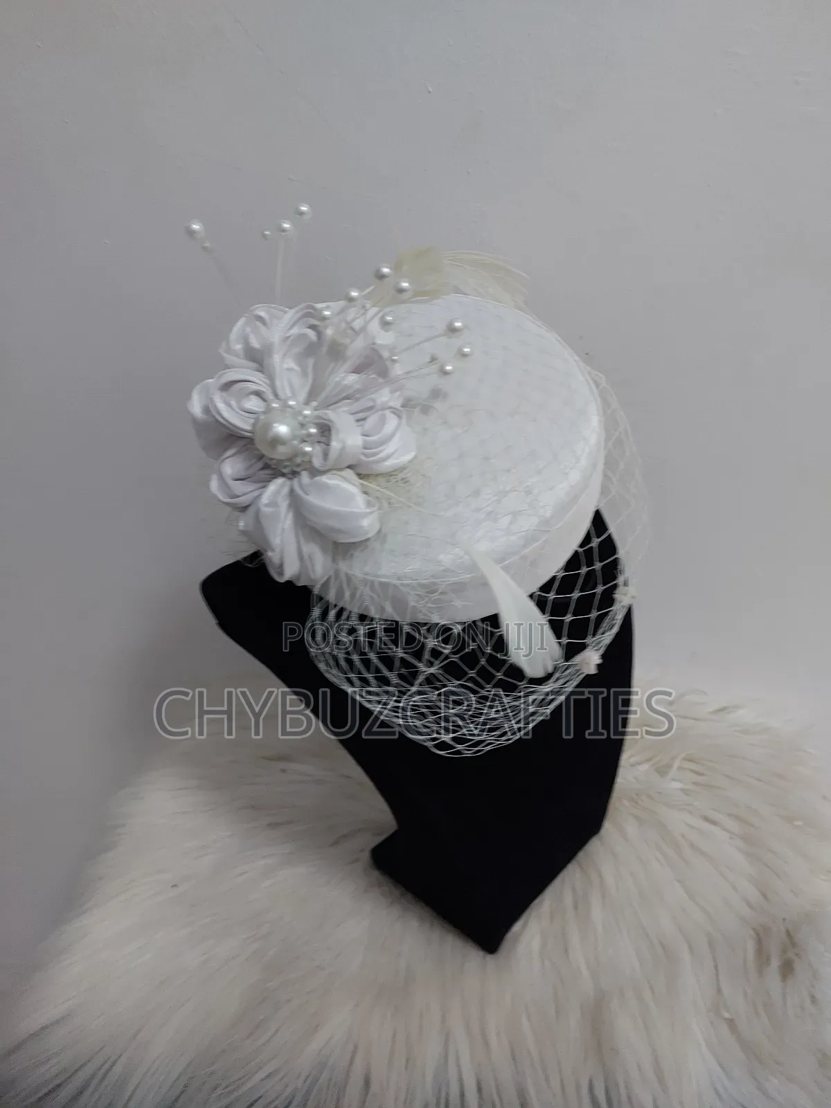 White Handmade Rose Facinator