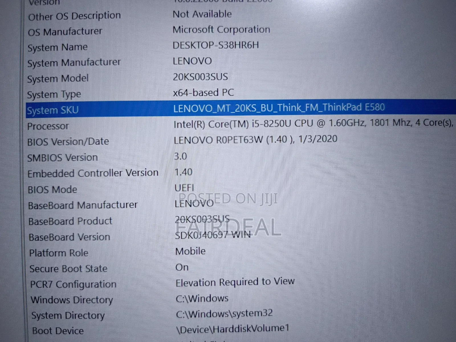 Laptop Lenovo ThinkPad E580 8GB Intel Core i5 SSD 256GB