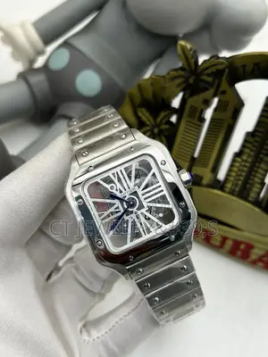 High Grade Stainless Steel Cartier Santos Skeleton Dial