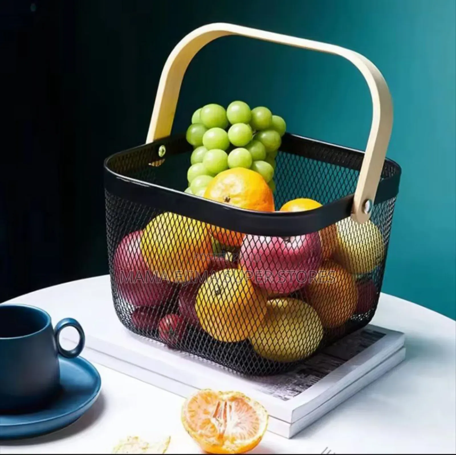 Storage Basket With Wooden Handle 
Small Size