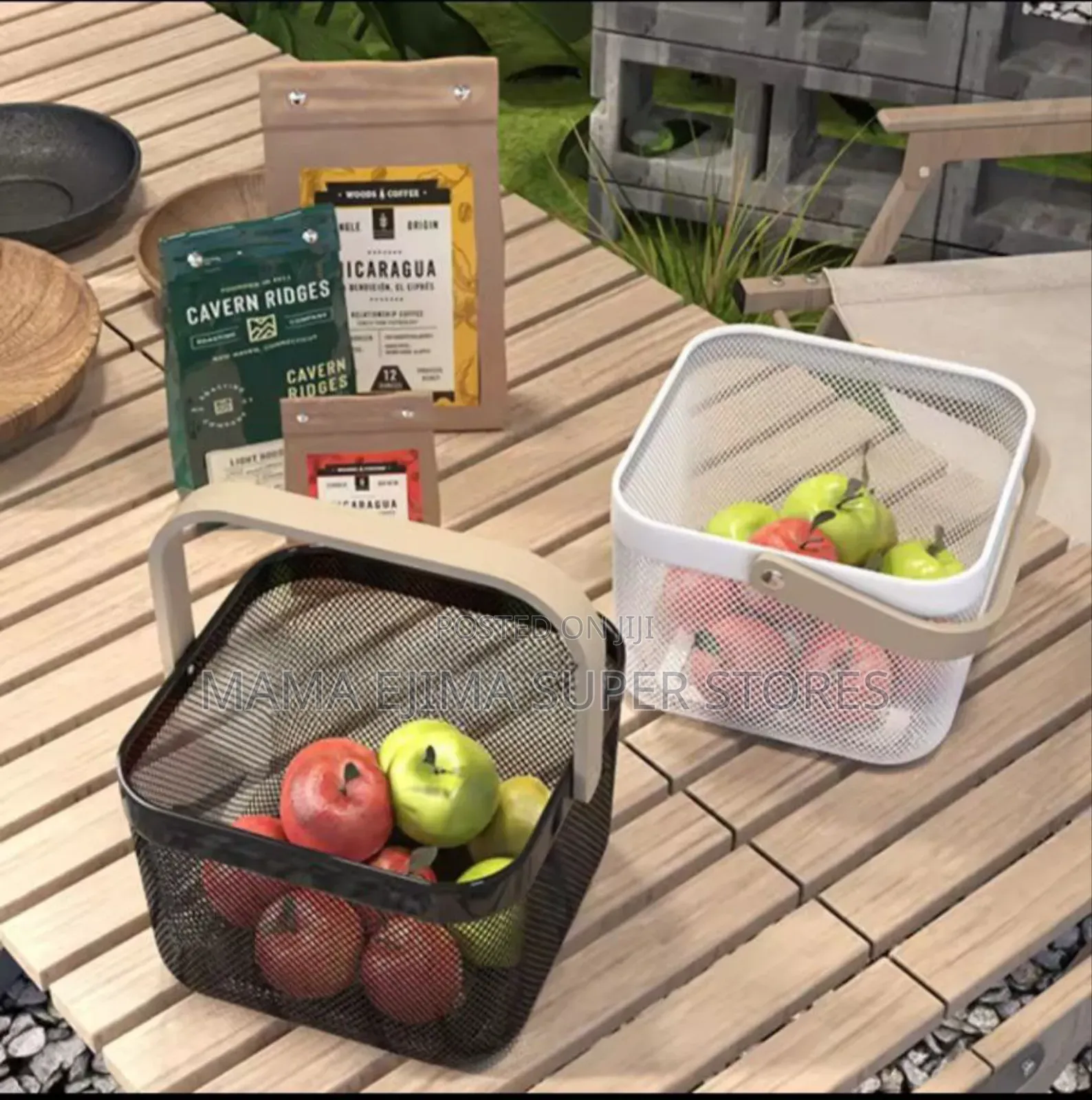 Storage Basket With Wooden Handle 
Small Size