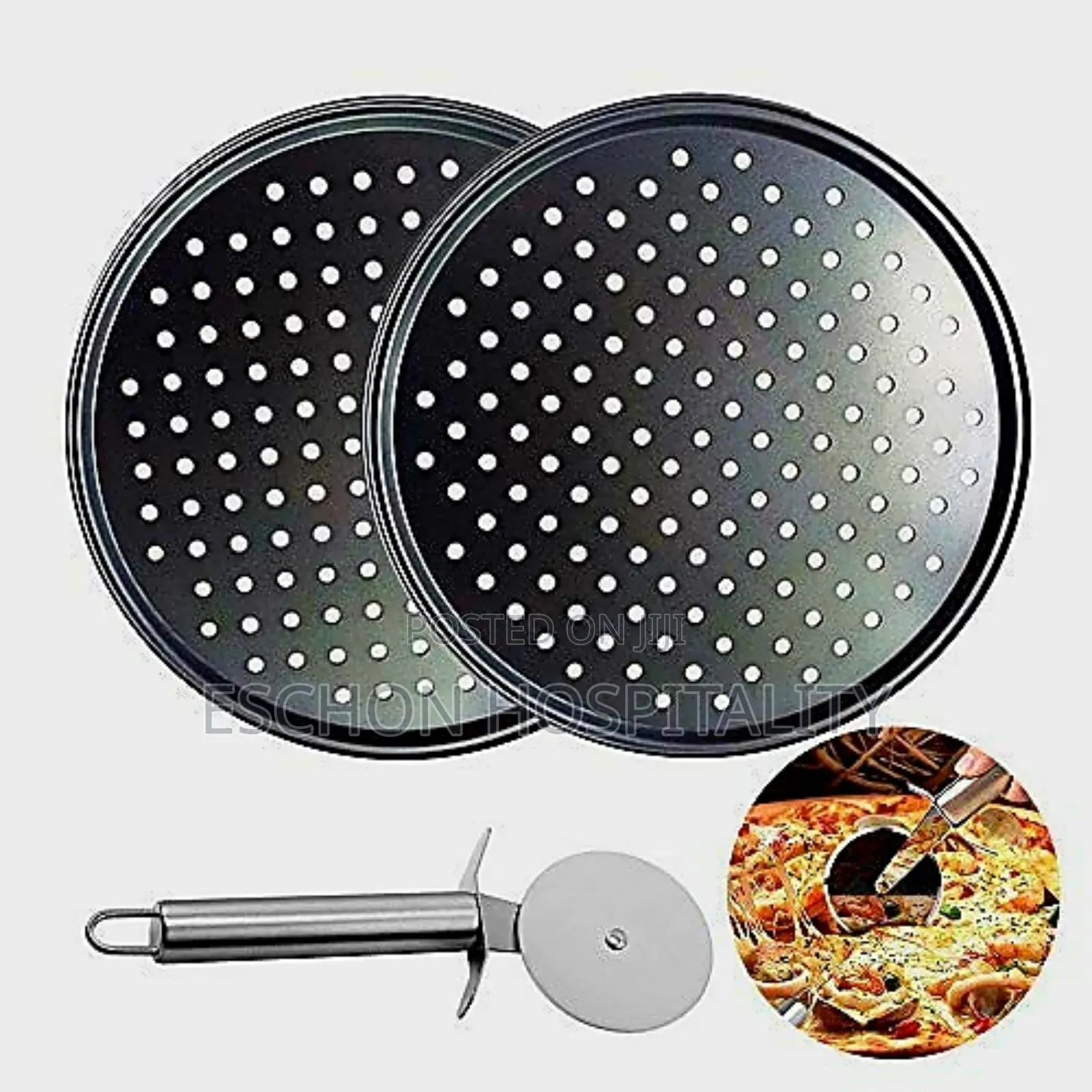 2pcs 12 Inch Pizza Pans With 1 PCS Pizza Cutter