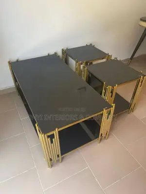 Glass Top Center Table With 2 Stool