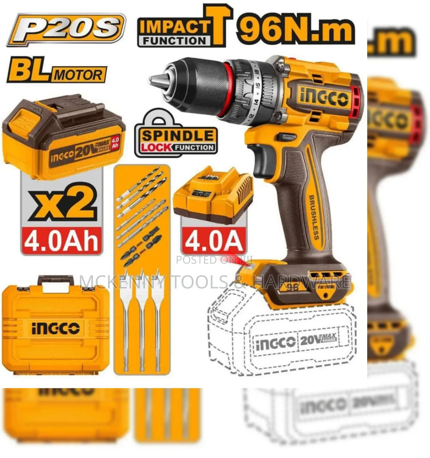 Ingco Cidli20021 Battery Impact Drill 20v 2x2ah