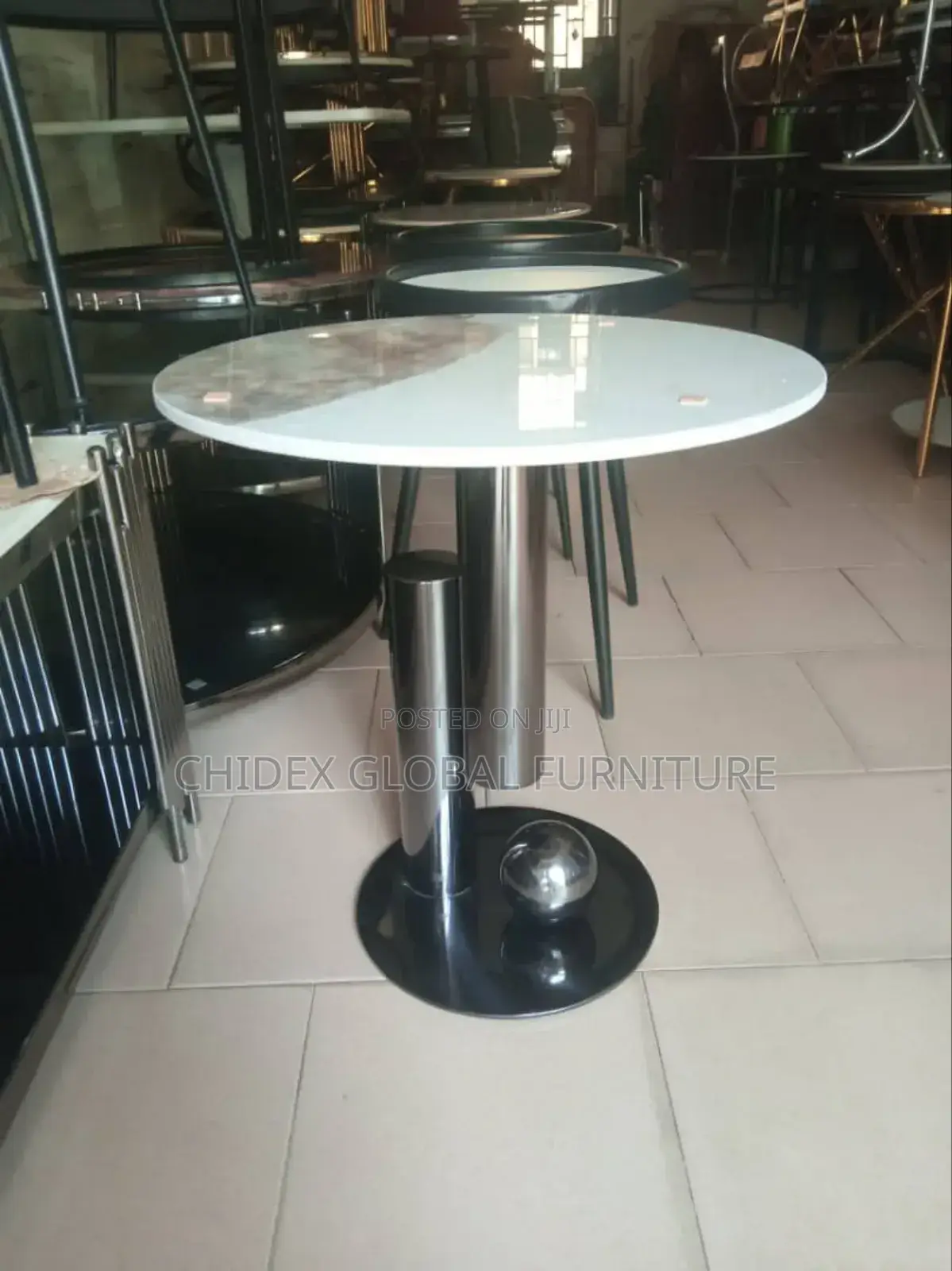 Simple Marble Side Stool With Steel Leg