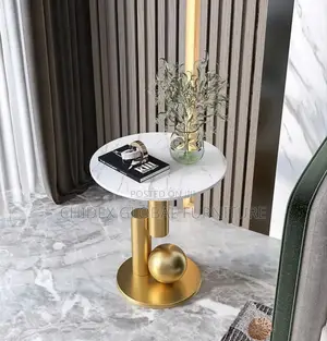 Simple Marble Side Stool With Steel Leg