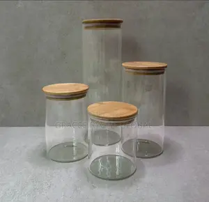 4pcs Airtight Glass Jar With Bamboo Lid