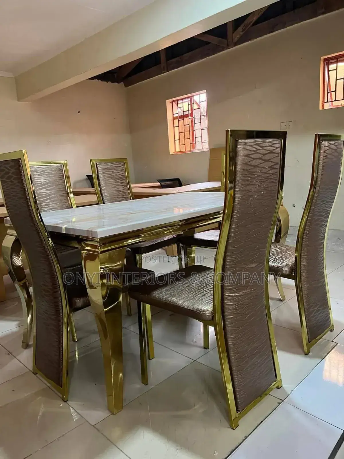 Gold Design Marble Dining Table With 6 Chairs
