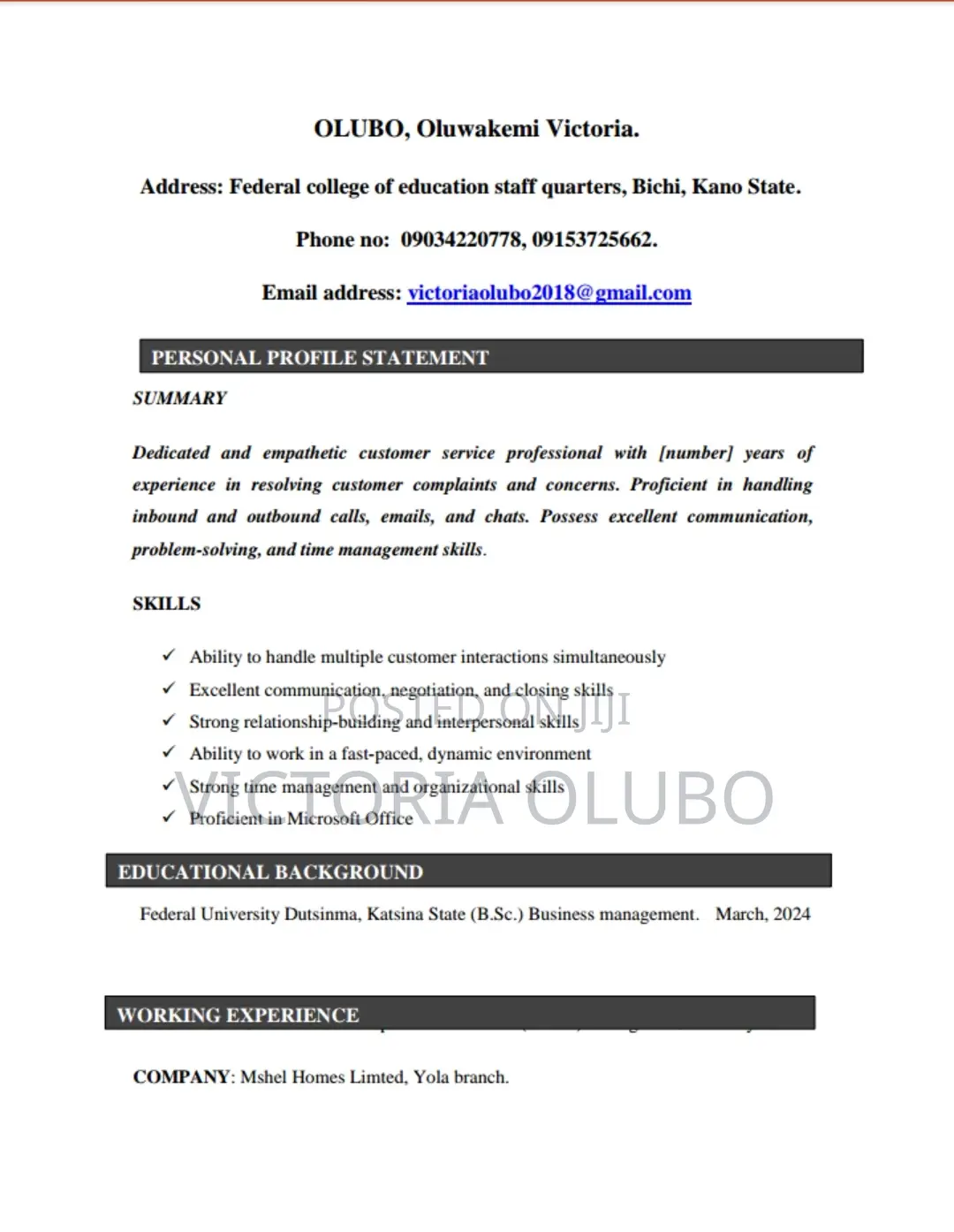 Customer Care Representative