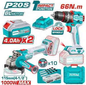 Total Cordless 2pcs Combo Angle Grinder Impact Drill.