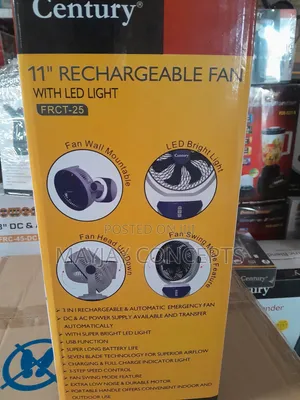 Century 11-Inch Table/Wall Rechargeable Fan With Led Lights-Compact