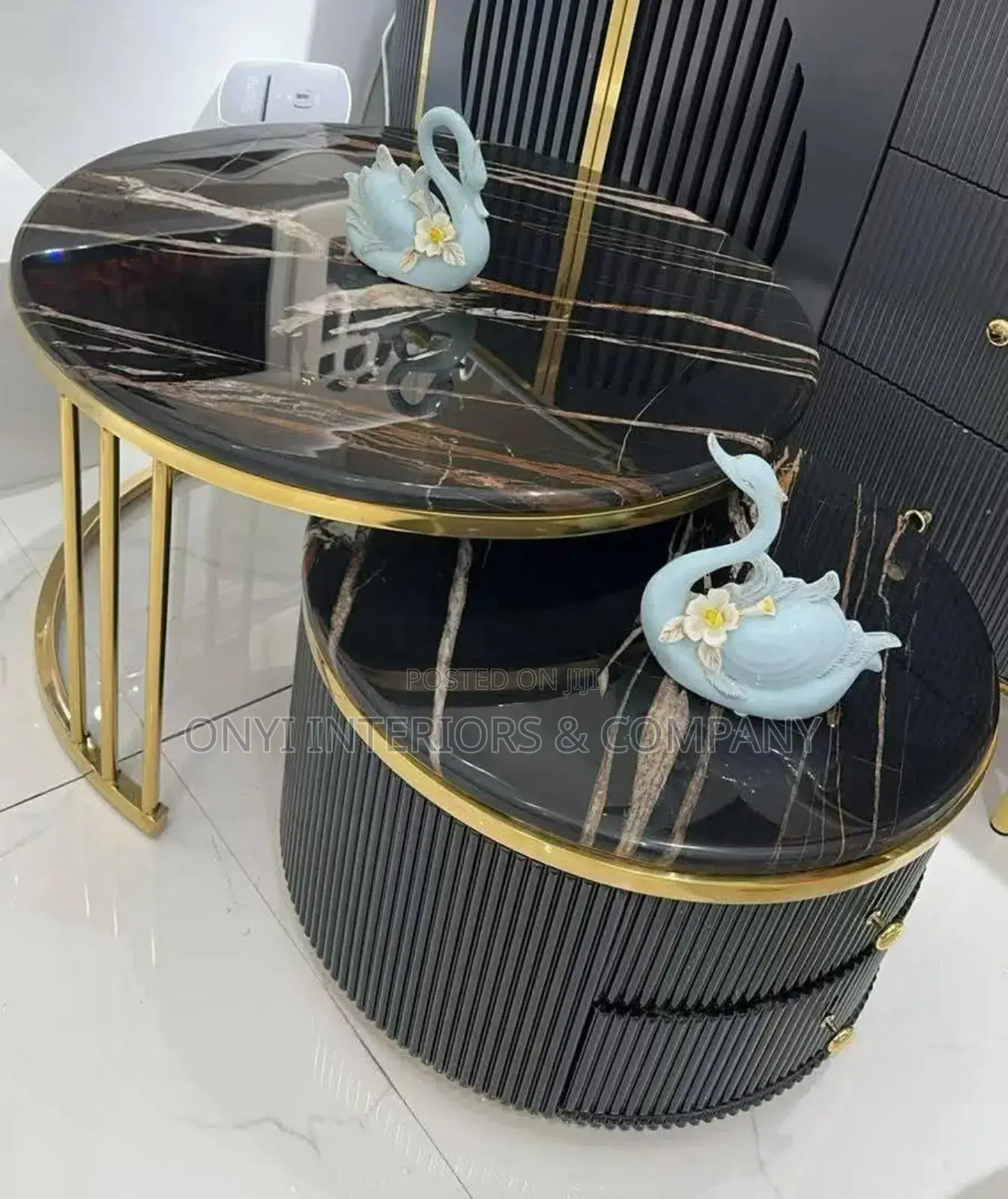 Extendable Marble Top Center Table With 2 Drawers