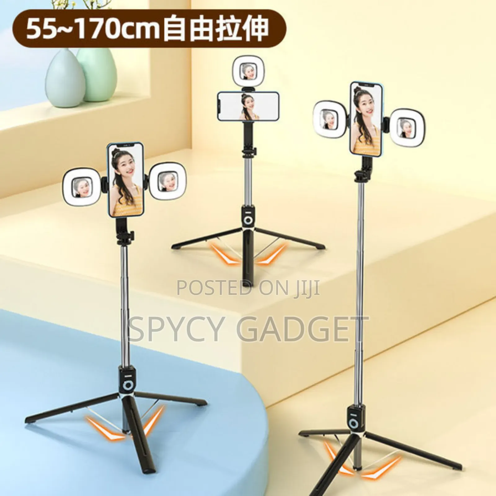 Extendable Selfie Stick Tripod With 2 Mirror Fill Light
