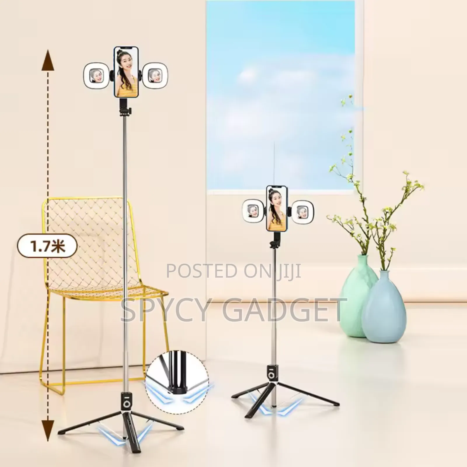 Extendable Selfie Stick Tripod With 2 Mirror Fill Light