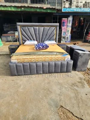 6by6 Upholstery Bed With Dresser and Side Cupboards.