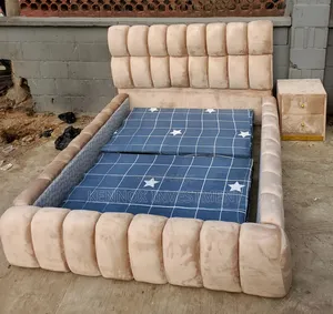 4 and Half by 6 Brown Fabric Bubble Bed With 1 Bedside