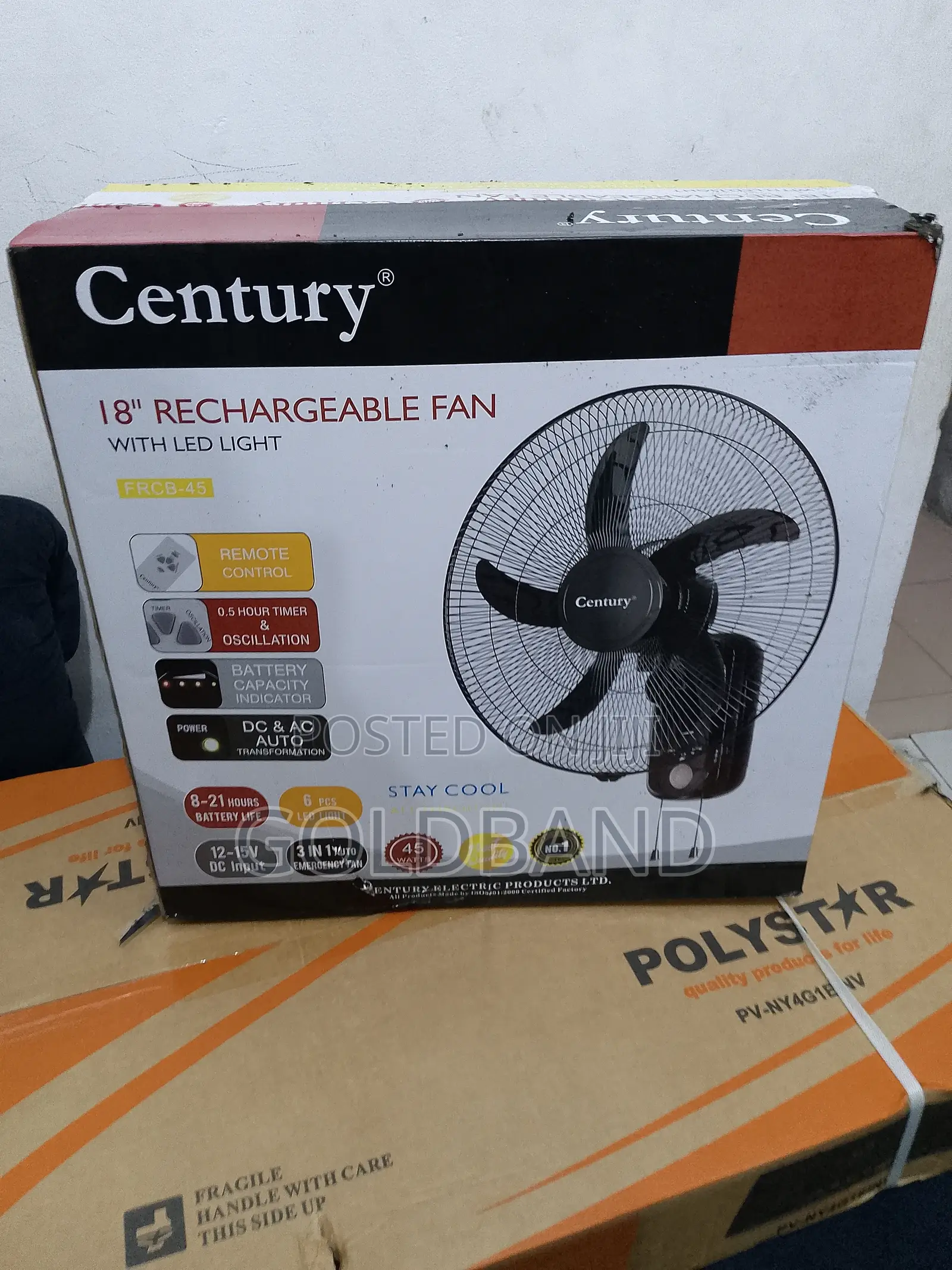 Werful 18" Century Wall Fan–Rechargeable Battery Led Light