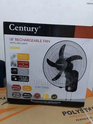 Led + Airflow: Century Rechargeable 18" Wall Fan