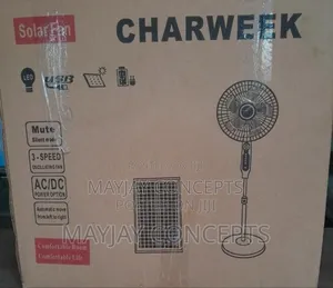 Charweek Solar Rechargeable Standing Fan With Panel,Bulbs