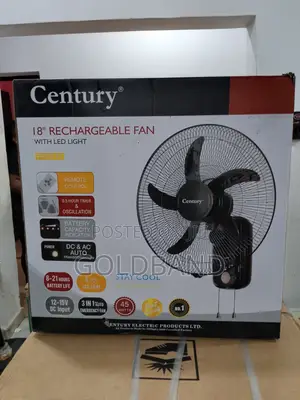 Century 18” Wall Fan – Rechargeable + Led Light + Remote