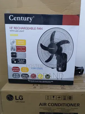 18" Century Rechargeable Wall Fan With Led – Battery Powered