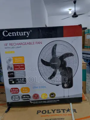 18" Century Wall Fan – Rechargeable, Led Light, Wall-Mounted