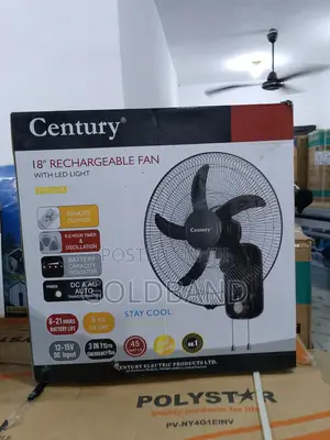 18" Century Wall Fan – Rechargeable, Led Light, Wall-Mounted