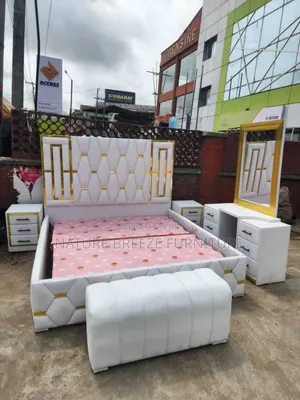 Photo - High Quality Padded 6by6 White Leather Bedframe