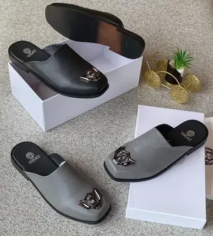 *Luxury "Versace" Leather Half Shoe Silver Medusa Head  ||
