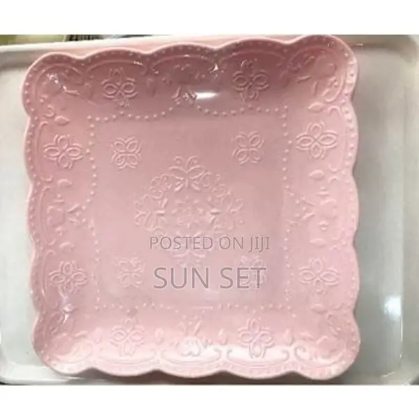 Flat Ceramic Unbreakable Plates- Pink-Set of 6