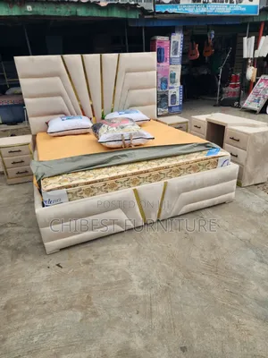 Padded Brand New Bed With Side Drawers and Dressing Mirror